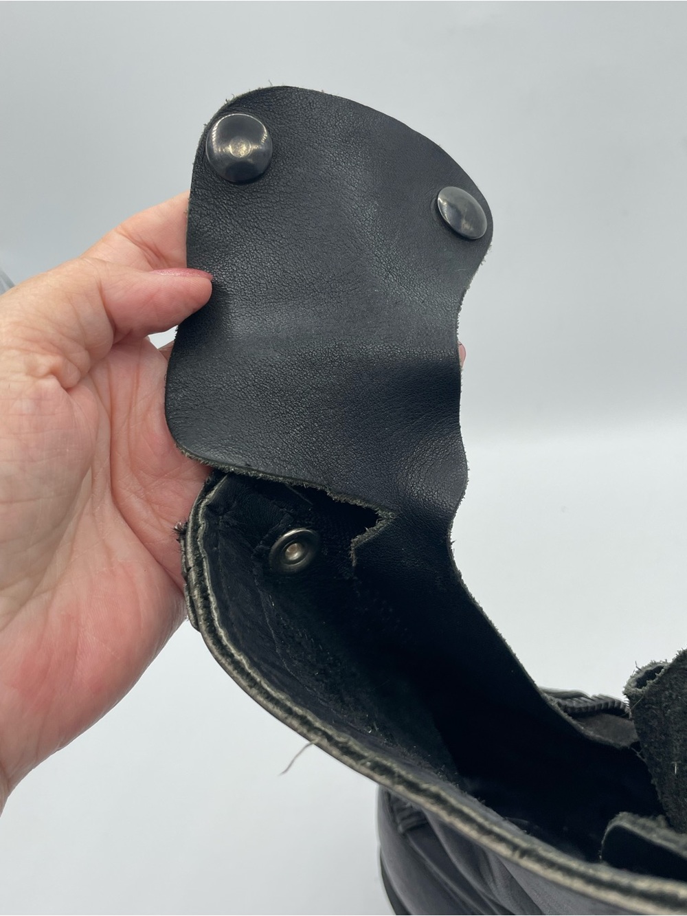 Double H Vintage Black Leather Lace-Up Combat Moto Boots with Buckle Strap. - Picture 11 of 16